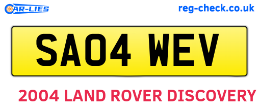 SA04WEV are the vehicle registration plates.