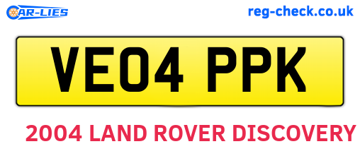VE04PPK are the vehicle registration plates.