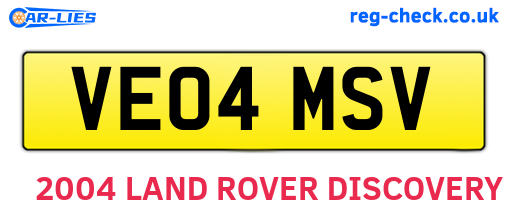 VE04MSV are the vehicle registration plates.