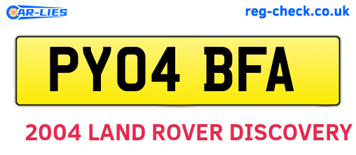 PY04BFA are the vehicle registration plates.