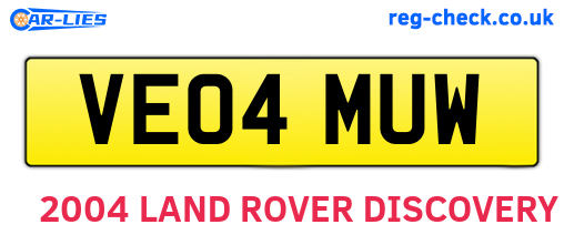 VE04MUW are the vehicle registration plates.