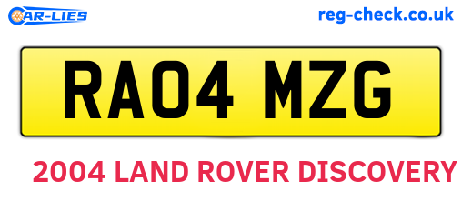 RA04MZG are the vehicle registration plates.