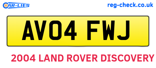 AV04FWJ are the vehicle registration plates.