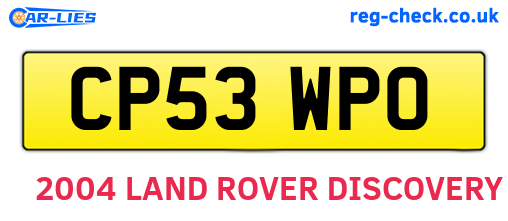 CP53WPO are the vehicle registration plates.