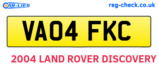 VA04FKC are the vehicle registration plates.