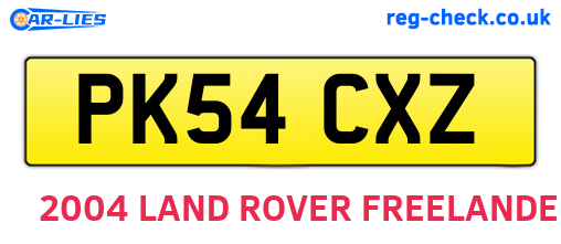 PK54CXZ are the vehicle registration plates.