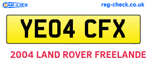 YE04CFX are the vehicle registration plates.