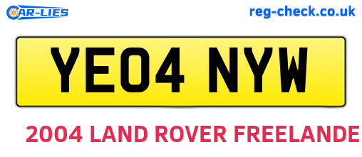 YE04NYW are the vehicle registration plates.