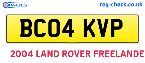 BC04KVP are the vehicle registration plates.