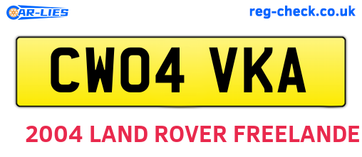 CW04VKA are the vehicle registration plates.