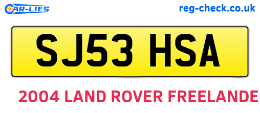 SJ53HSA are the vehicle registration plates.