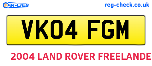 VK04FGM are the vehicle registration plates.