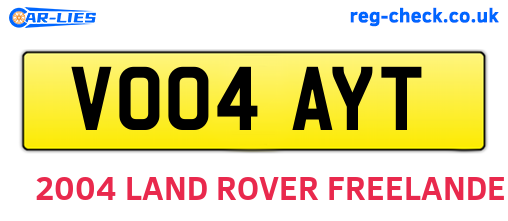VO04AYT are the vehicle registration plates.