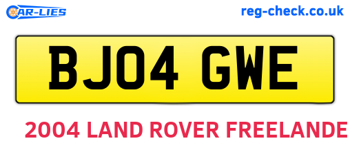 BJ04GWE are the vehicle registration plates.