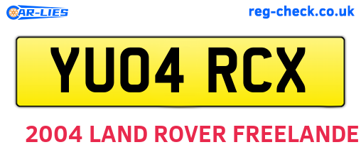 YU04RCX are the vehicle registration plates.