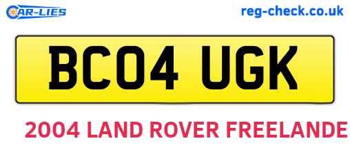 BC04UGK are the vehicle registration plates.
