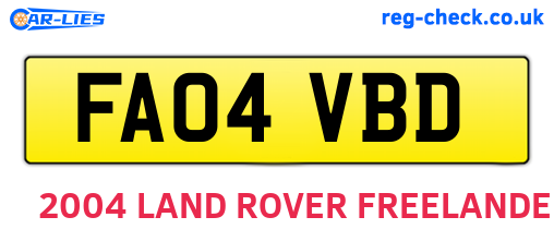 FA04VBD are the vehicle registration plates.