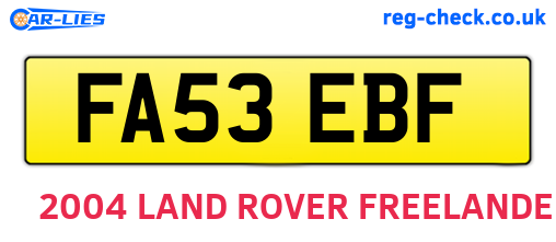 FA53EBF are the vehicle registration plates.