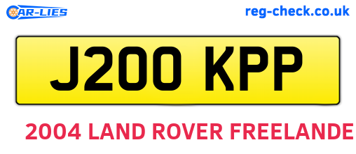 J200KPP are the vehicle registration plates.