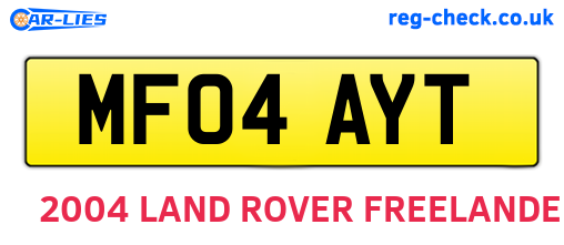 MF04AYT are the vehicle registration plates.