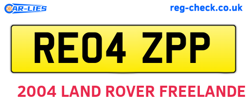 RE04ZPP are the vehicle registration plates.