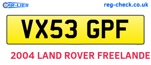 VX53GPF are the vehicle registration plates.