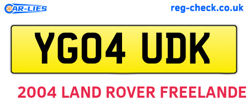 YG04UDK are the vehicle registration plates.