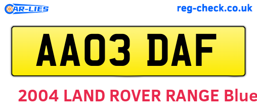 AA03DAF are the vehicle registration plates.