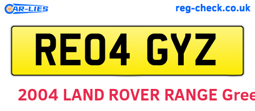 RE04GYZ are the vehicle registration plates.