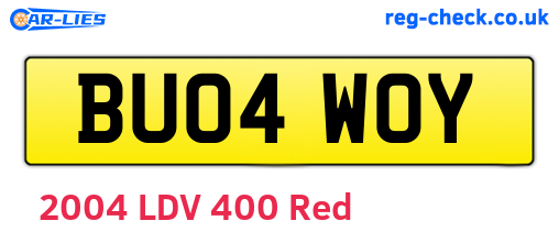 BU04WOY are the vehicle registration plates.