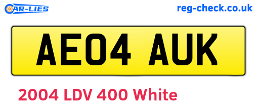 AE04AUK are the vehicle registration plates.