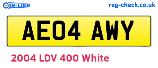 AE04AWY are the vehicle registration plates.