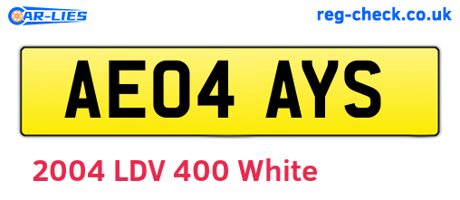 AE04AYS are the vehicle registration plates.