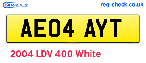 AE04AYT are the vehicle registration plates.