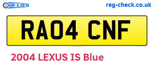 RA04CNF are the vehicle registration plates.