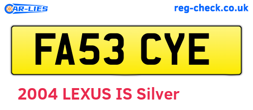 FA53CYE are the vehicle registration plates.
