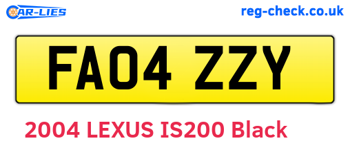 FA04ZZY are the vehicle registration plates.