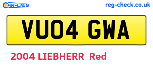 VU04GWA are the vehicle registration plates.
