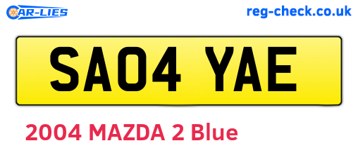 SA04YAE are the vehicle registration plates.