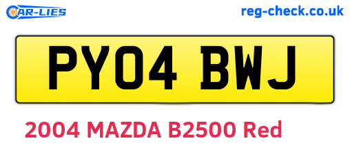 PY04BWJ are the vehicle registration plates.
