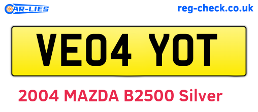 VE04YOT are the vehicle registration plates.