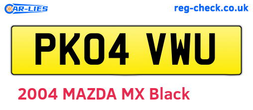PK04VWU are the vehicle registration plates.