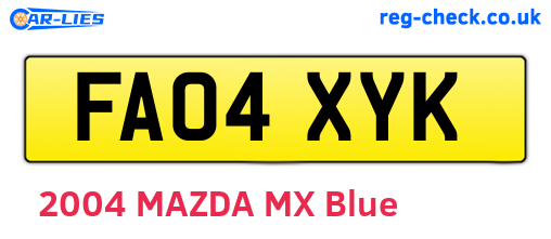 FA04XYK are the vehicle registration plates.