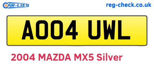 AO04UWL are the vehicle registration plates.