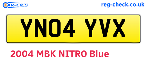 YN04YVX are the vehicle registration plates.