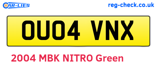 OU04VNX are the vehicle registration plates.