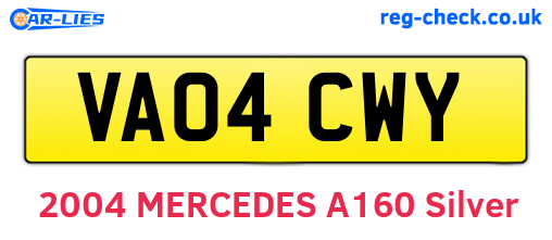 VA04CWY are the vehicle registration plates.
