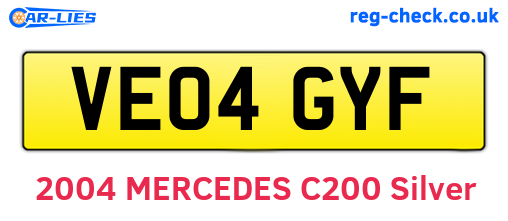 VE04GYF are the vehicle registration plates.