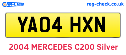 YA04HXN are the vehicle registration plates.