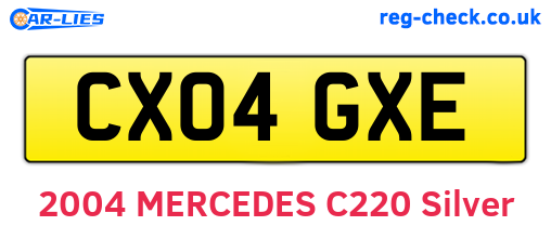 CX04GXE are the vehicle registration plates.